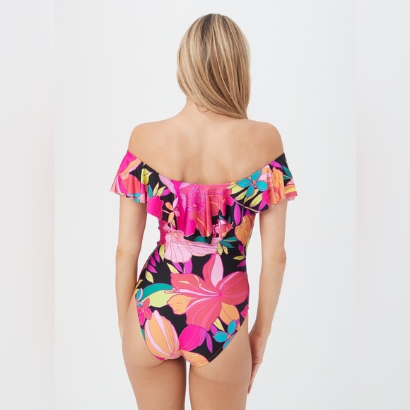 TRINA TURK SWIM Floral Off Shoulder Ruffle One Piece Swim Suit - Picture 7 of 14